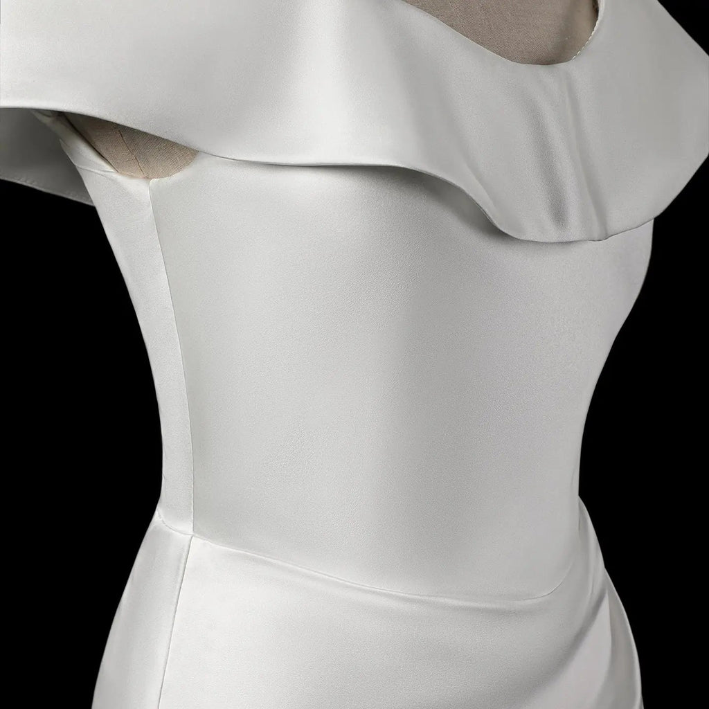 Luxury Lvory Ruched Bodycon Mini Wedding Dress SW724