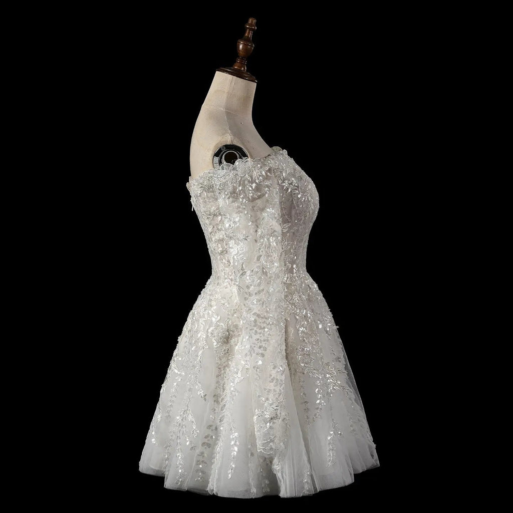 Elegant Off White Off-the-Shoulder Lace Short Wedding Dress SW723