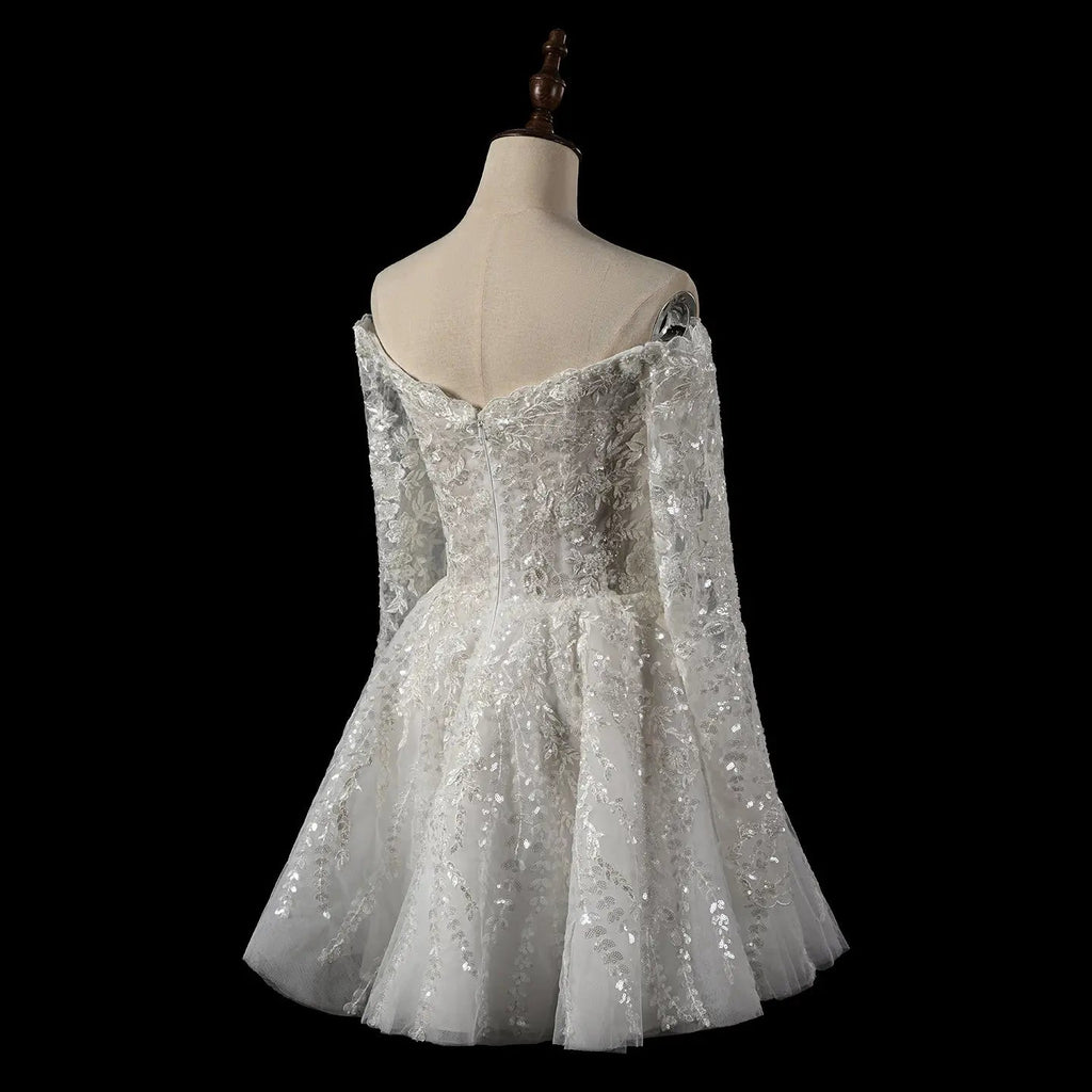 Elegant Off White Off-the-Shoulder Lace Short Wedding Dress SW723