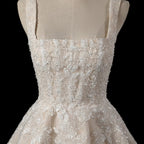 Romantic Champagne Sleeveless A-Line Short Wedding Dress with Deep V Back SW725