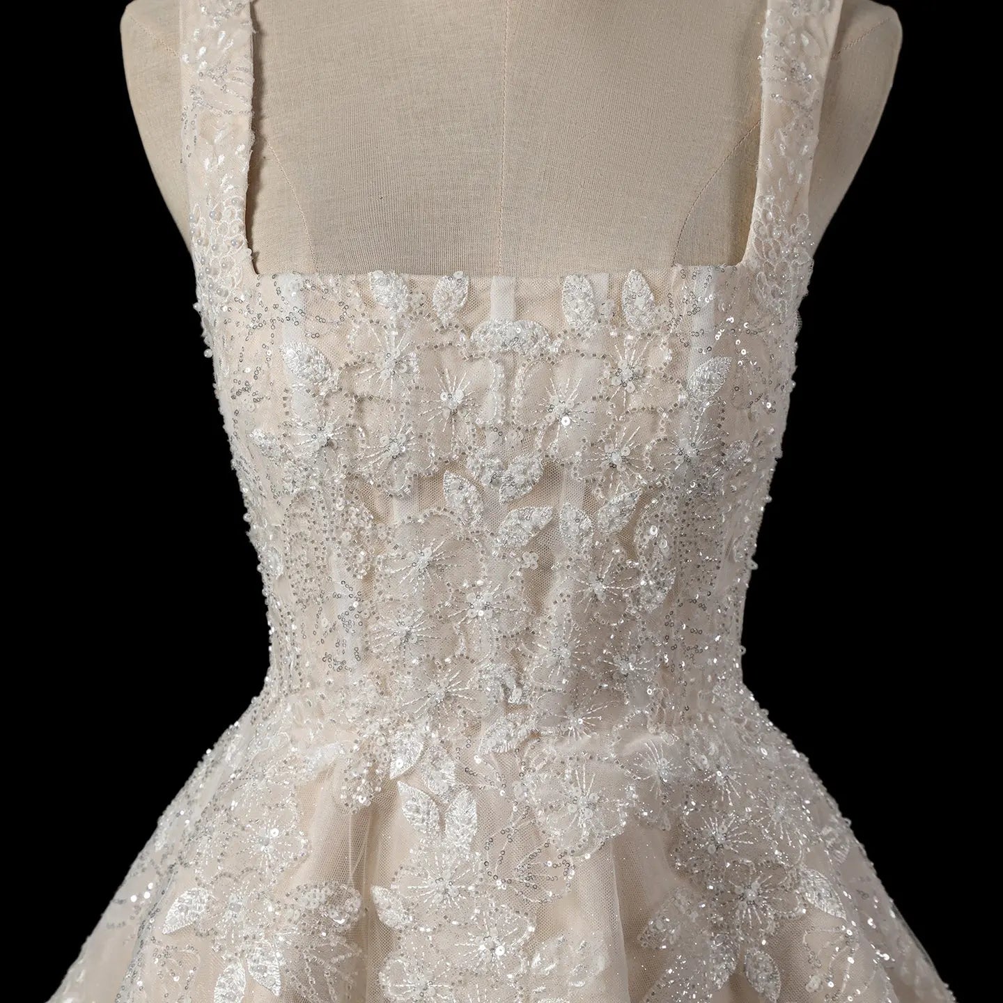 Romantic Champagne Sleeveless A-Line Short Wedding Dress with Deep V Back SW725