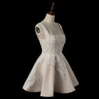 Romantic Champagne Sleeveless A-Line Short Wedding Dress with Deep V Back SW725