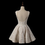 Romantic Champagne Sleeveless A-Line Short Wedding Dress with Deep V Back SW725