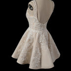 Romantic Champagne Sleeveless A-Line Short Wedding Dress with Deep V Back SW725