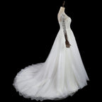 Glamorous White Illusion Neck Lace & Tulle Wedding Dress with Cathedral Train SW709