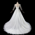 Glamorous White Illusion Neck Lace & Tulle Wedding Dress with Cathedral Train SW709