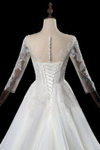 Glamorous White Illusion Neck Lace & Tulle Wedding Dress with Cathedral Train SW709