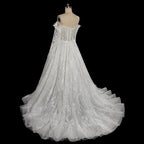 Luxury White Off-the-Shoulder Long Sleeve Lace Tulle Ball Gown Wedding Dress SW702