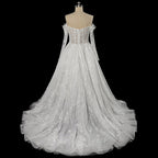 Luxury White Off-the-Shoulder Long Sleeve Lace Tulle Ball Gown Wedding Dress SW702