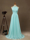 Chiffon Floor Length Prom Dresses A-Line Halter Open Back Pleats by DressbLee