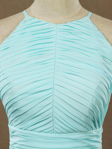 Chiffon Bodenlange Ballkleider A-Linie Neckholder Offener Rücken Falten 