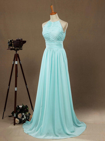 Chiffon Bodenlange Ballkleider A-Linie Neckholder Offener Rücken Falten 