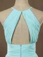 Chiffon Floor Length Prom Dresses A-Line Halter Open Back Pleats by DressbLee