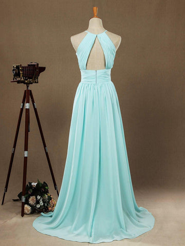 Chiffon Bodenlange Ballkleider A-Linie Neckholder Offener Rücken Falten 
