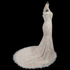 Opulent Ivory Off-the-Shoulder Beaded Lace Tulle Ball Gown Wedding Dress SW177