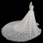 Opulent Ivory Off-the-Shoulder Beaded Lace Tulle Ball Gown Wedding Dress SW177