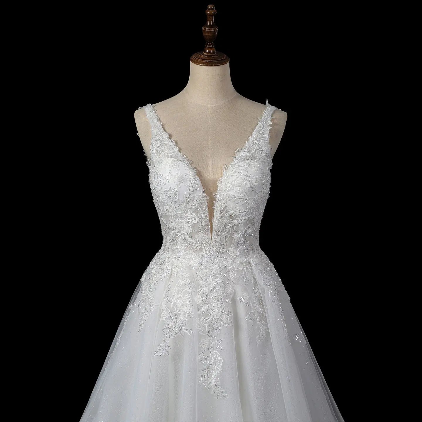 Dreamy White Glitter Tulle Wedding Dress with Lace Bodice and Corset Back SW710