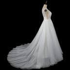 Dreamy White Glitter Tulle Wedding Dress with Lace Bodice and Corset Back SW710