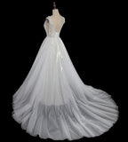 Dreamy White Glitter Tulle Wedding Dress with Lace Bodice and Corset Back SW710