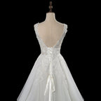 Dreamy White Glitter Tulle Wedding Dress with Lace Bodice and Corset Back SW710