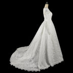 Luxury White Lace Long Sleeve Square Neck Wedding Dress with Veil SW533
