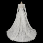 Luxury White Lace Long Sleeve Square Neck Wedding Dress with Veil SW533