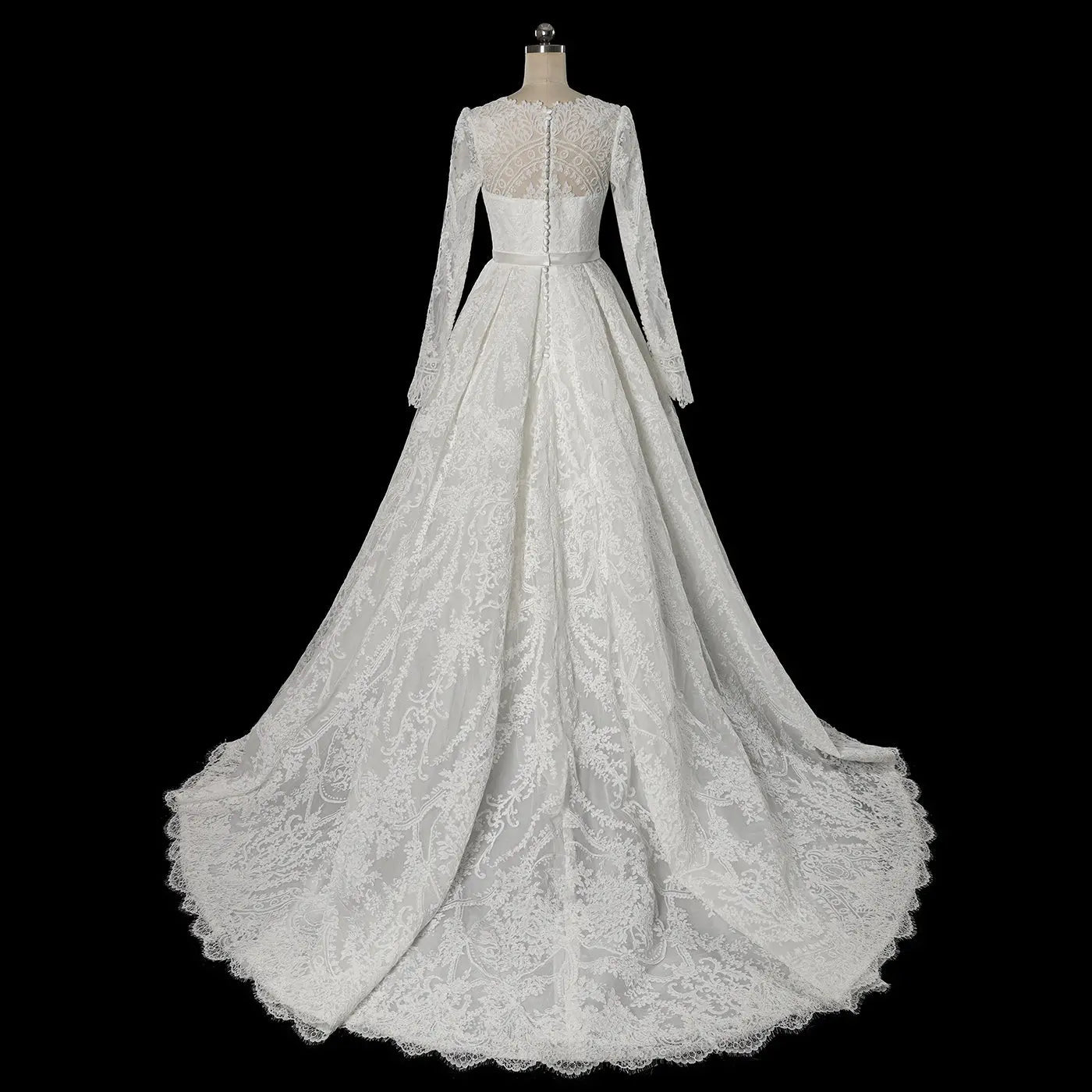 Luxury White Lace Long Sleeve Square Neck Wedding Dress with Veil SW533