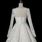 Luxury White Lace Long Sleeve Square Neck Wedding Dress with Veil SW533