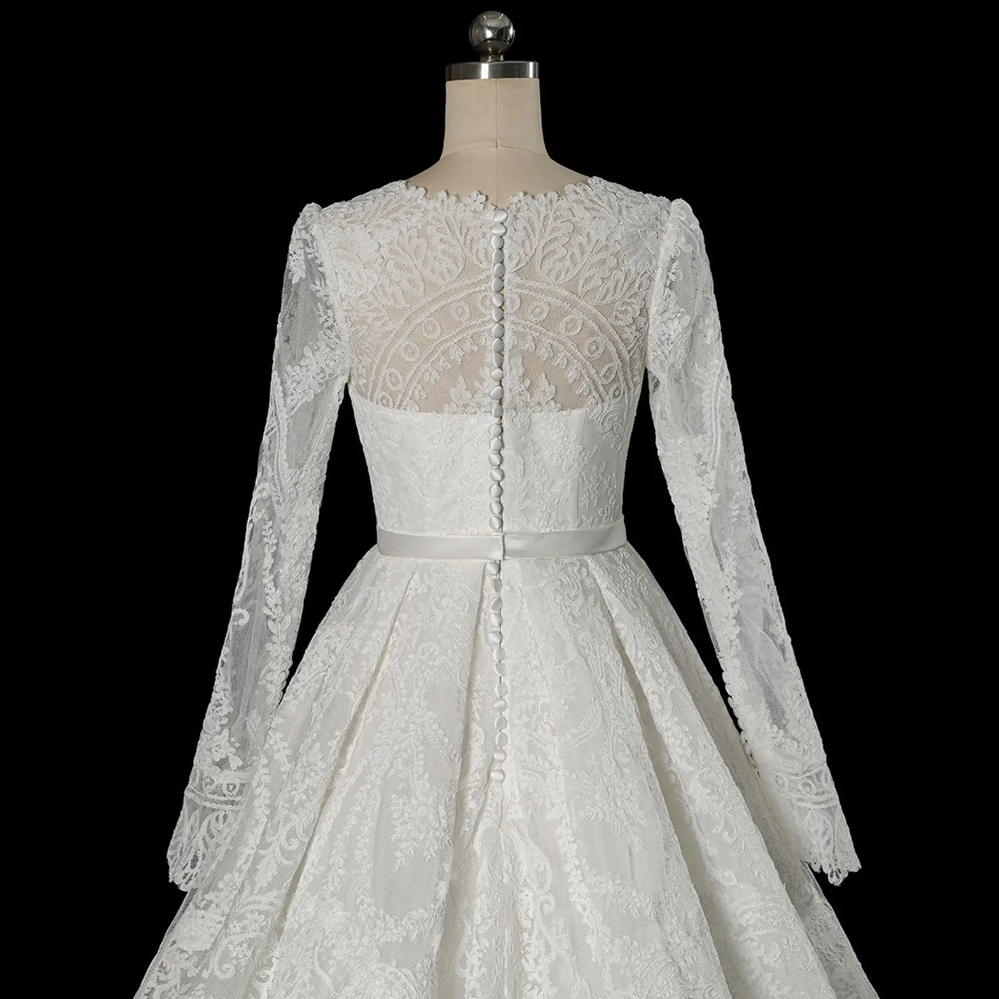 Luxury White Lace Long Sleeve Square Neck Wedding Dress with Veil SW533
