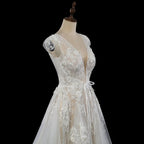 Elegant Ivory V-Neck Cap Sleeve A-Line Lace Tulle Wedding Dress SW711