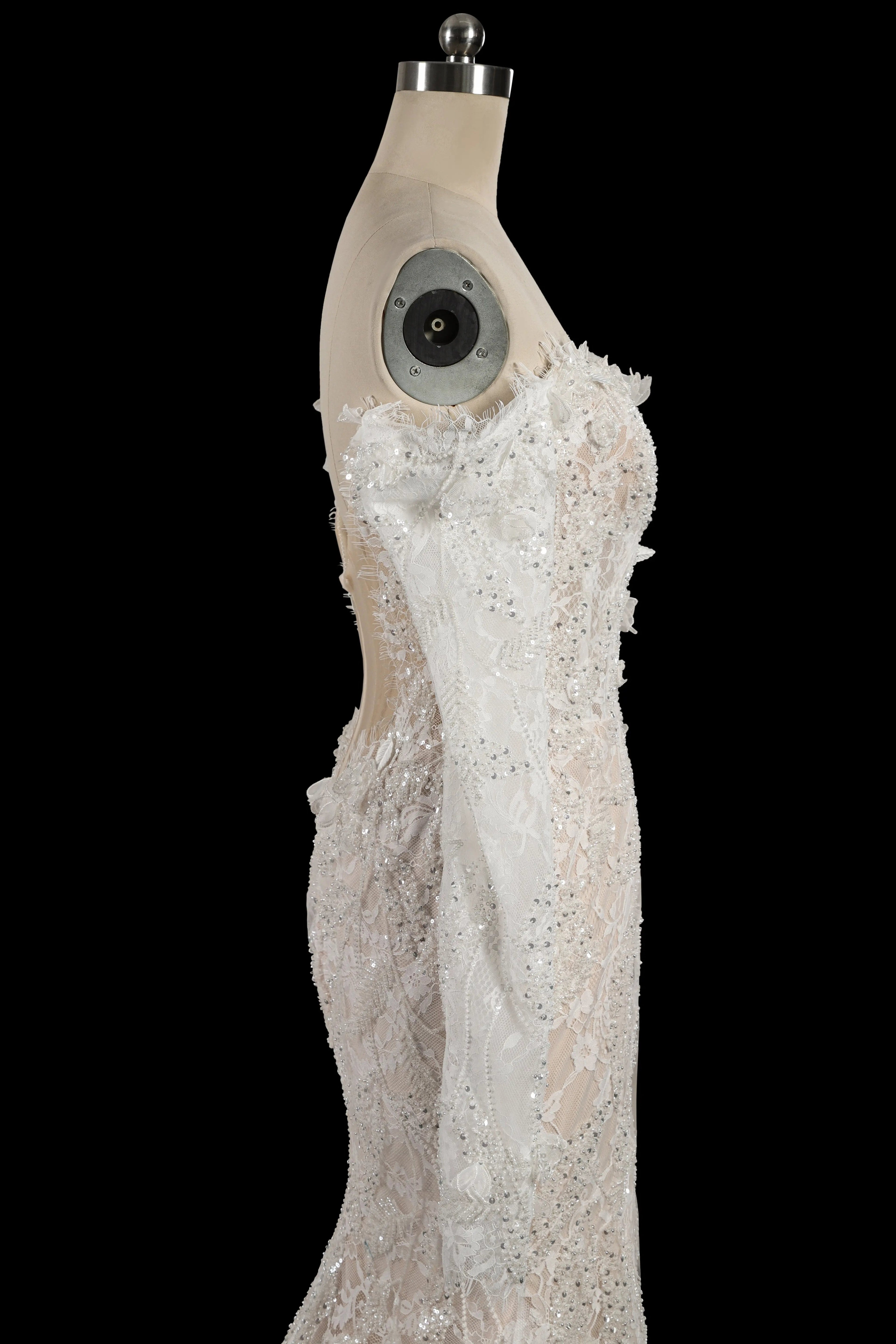 Bohemian Ivory Off-the-Shoulder Sheer Lace Mermaid Wedding Dress with Veil SW176