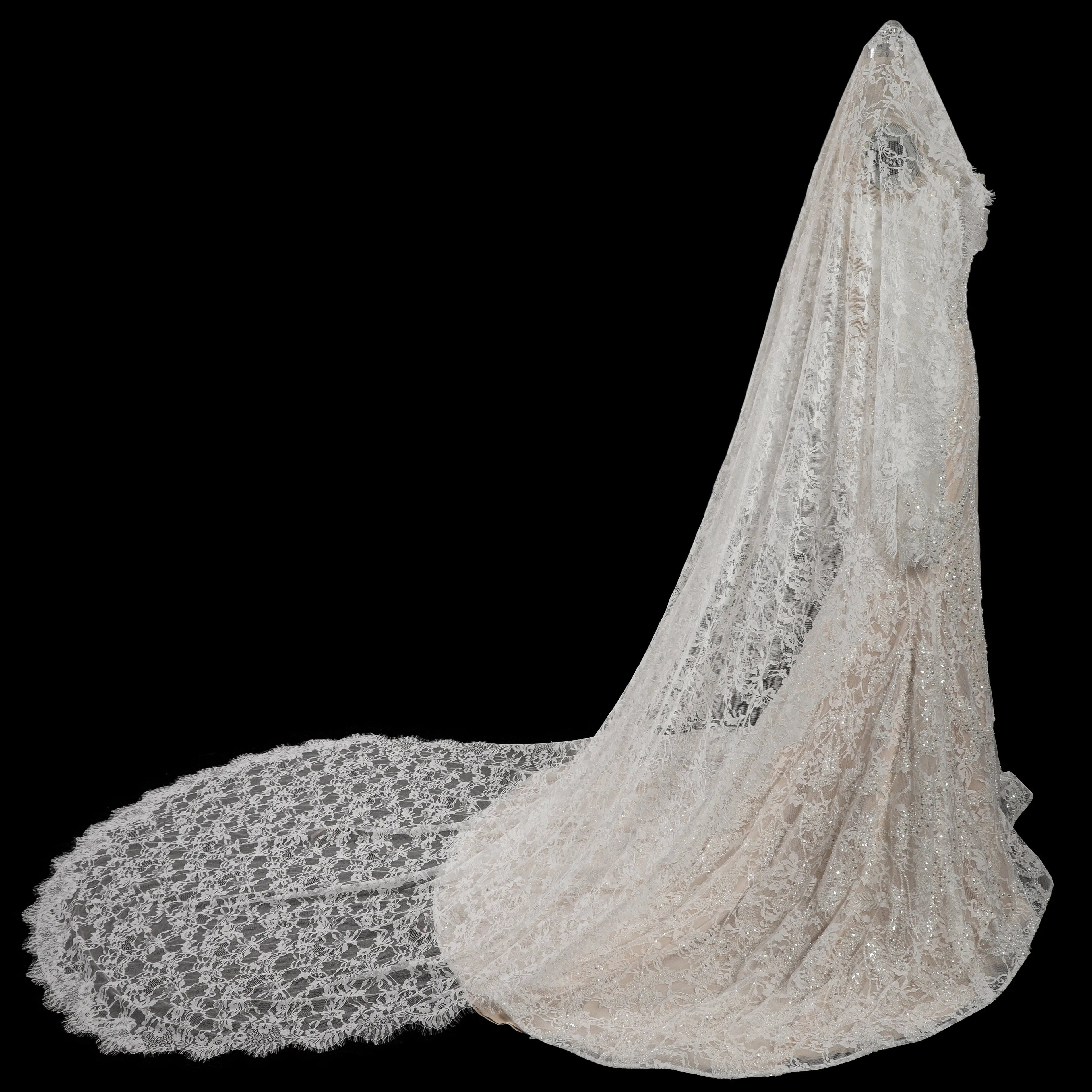 Bohemian Ivory Off-the-Shoulder Sheer Lace Mermaid Wedding Dress with Veil SW176