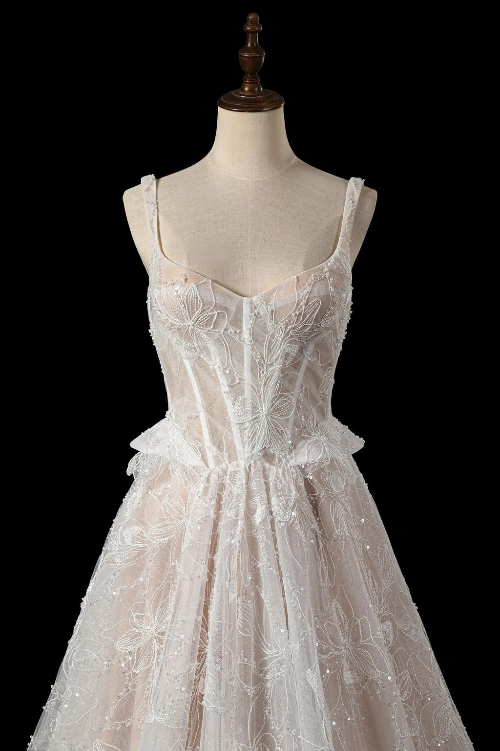Luxury Ivory Square Neck Corset Lace Tulle A-Line Wedding Dress with Train SW706