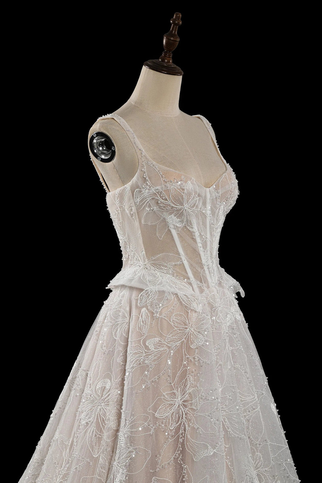 Luxury Ivory Square Neck Corset Lace Tulle A-Line Wedding Dress with Train SW706