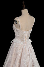 Luxury Ivory Square Neck Corset Lace Tulle A-Line Wedding Dress with Train SW706