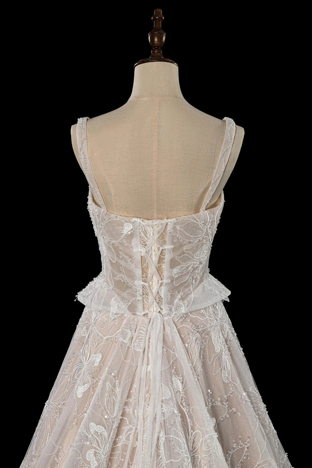 Luxury Ivory Square Neck Corset Lace Tulle A-Line Wedding Dress with Train SW706