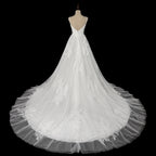 Elegant White Spaghetti Strap Satin Bodice Lace Tulle Wedding Dress with Train SW705