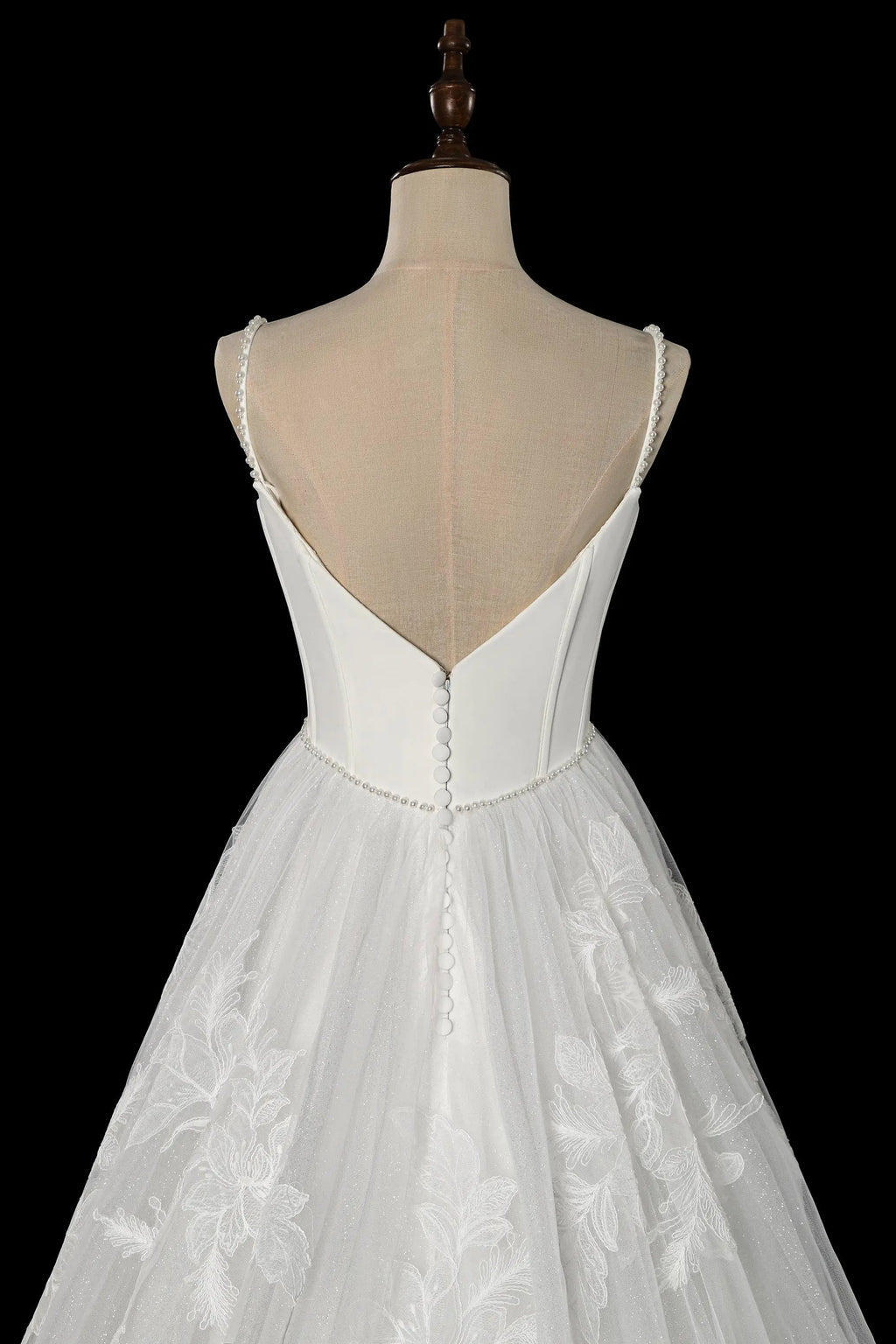 Elegant White Spaghetti Strap Satin Bodice Lace Tulle Wedding Dress with Train SW705