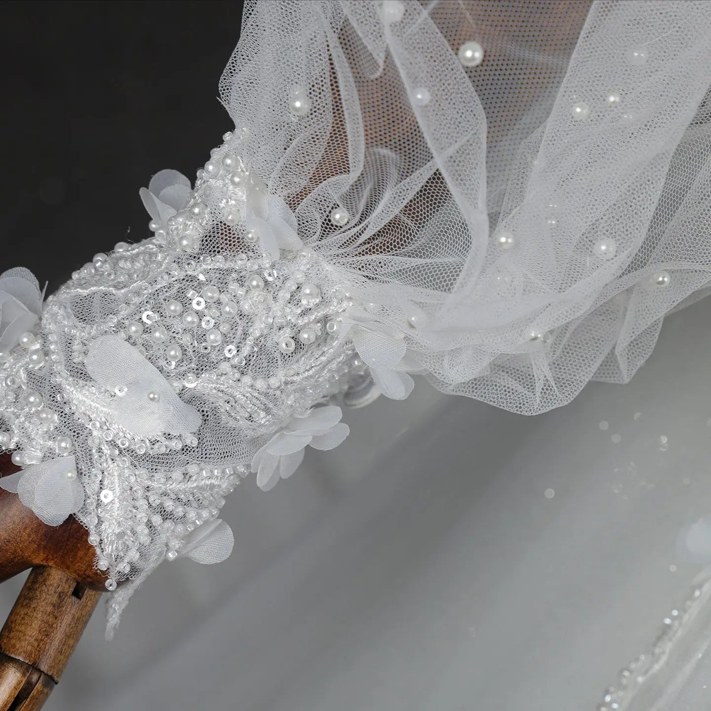 Elegant White V-Neck Long Sleeve Lace-Up Back A-Line Wedding Dress SW716