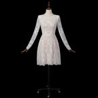 Glamorous White Long Sleeve Lace Wedding Dress with Removable Chiffon Overlay SW714