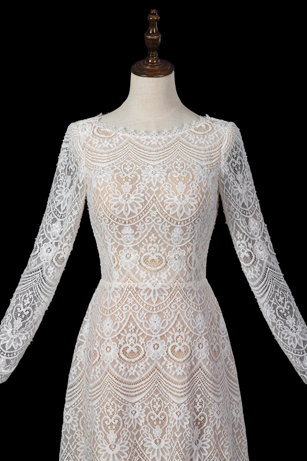Glamorous White Long Sleeve Lace Wedding Dress with Removable Chiffon Overlay SW714