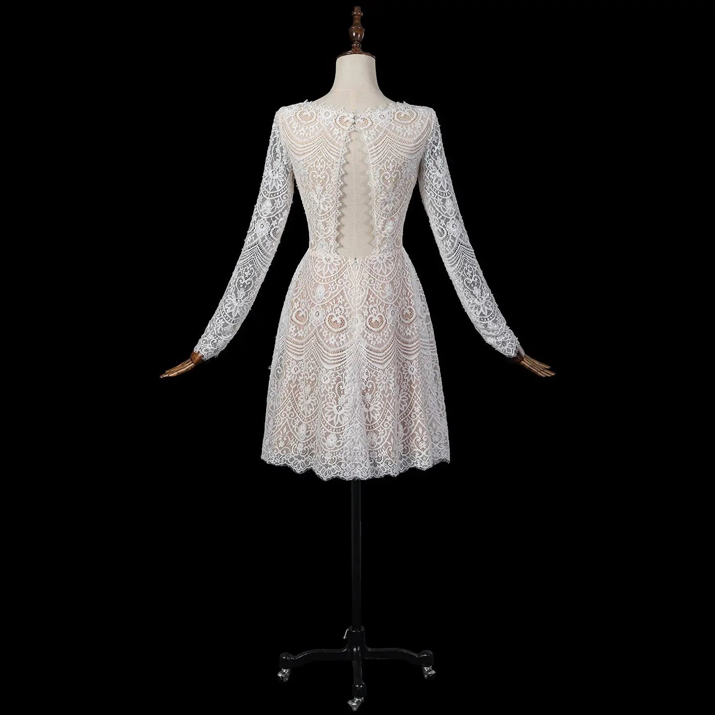 Glamorous White Long Sleeve Lace Wedding Dress with Removable Chiffon Overlay SW714