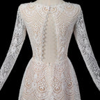 Glamorous White Long Sleeve Lace Wedding Dress with Removable Chiffon Overlay SW714