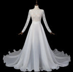 Glamorous White Long Sleeve Lace Wedding Dress with Removable Chiffon Overlay SW714