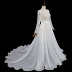 Glamorous White Long Sleeve Lace Wedding Dress with Removable Chiffon Overlay SW714