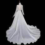 Glamorous White Long Sleeve Lace Wedding Dress with Removable Chiffon Overlay SW714