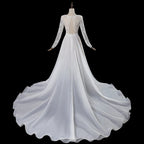 Glamorous White Long Sleeve Lace Wedding Dress with Removable Chiffon Overlay SW714