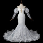 Glamorous White Sweetheart Neckline Mermaid Wedding Dress with Detachable Tulle Sleeves SW712