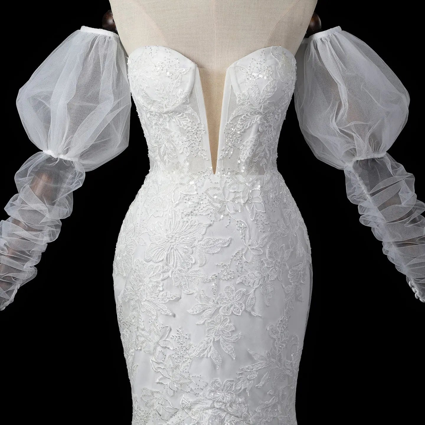Glamorous White Sweetheart Neckline Mermaid Wedding Dress with Detachable Tulle Sleeves SW712
