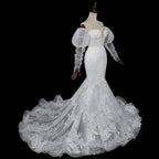 Glamorous White Sweetheart Neckline Mermaid Wedding Dress with Detachable Tulle Sleeves SW712